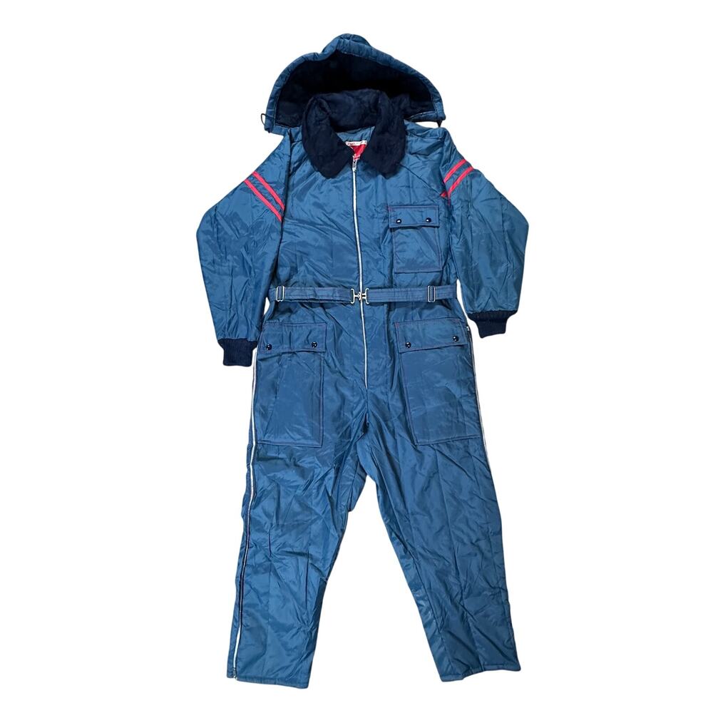 Vintage Jcpenney Snowmobile Suit Stripe Blue Men Large Insulated Retro Coveralls